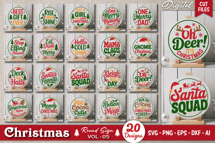 Christmas Round Sign SVG Bundle | Holiday Sign SVG Cut Files
