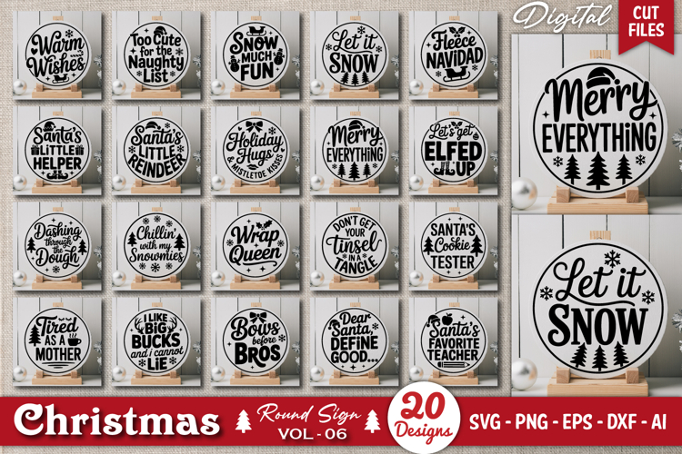 Holiday Round Sign SVG Bundle | Christmas Door Sign Bundle