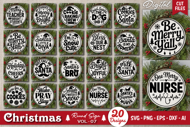 Christmas Sign SVG Bundle | Holiday Round Sign SVG Cut Files