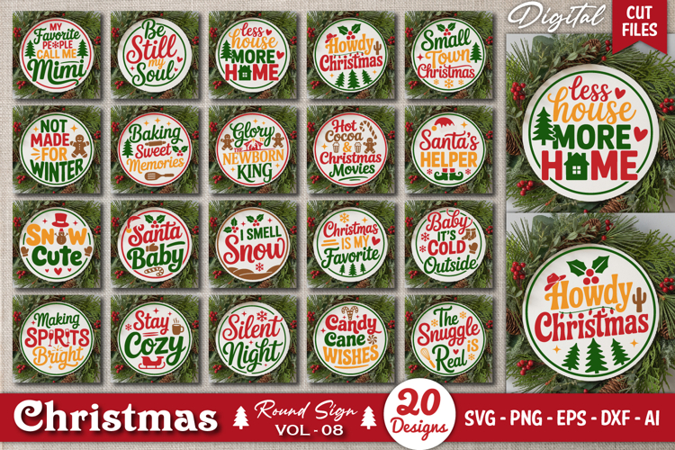 Christmas Round Sign SVG Bundle | Festive Holiday Decor Sign