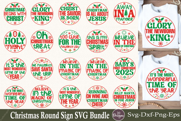 Christmas Round Sign SVG Bundle Holiday Door Decor Sign Bund