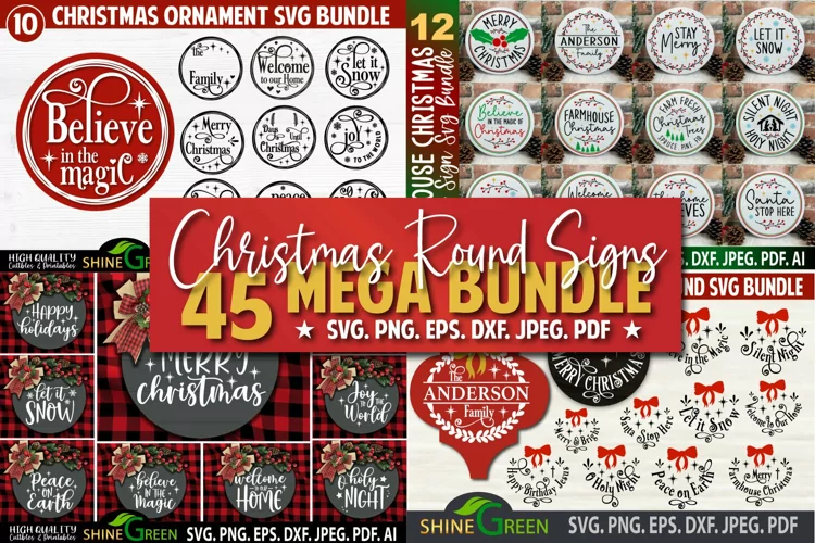 Christmas SVG Mega Bundle - 45 Round Door Signs, Ornaments
