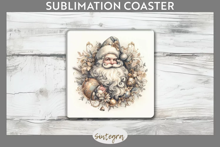 Christmas Pastel Santa Claus v1 Square Coaster Sublimation