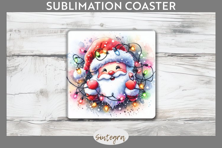 Christmas Santa Claus v2 Entangled in Lights Square Coaster example image 1