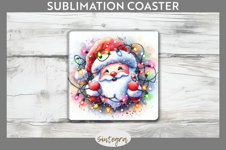 Christmas Santa Claus v2 Entangled in Lights Square Coaster