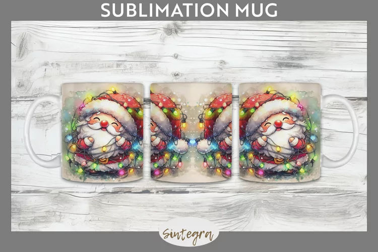 Christmas Santa Claus v3 Entangled in Lights Mug Wrap Sublim