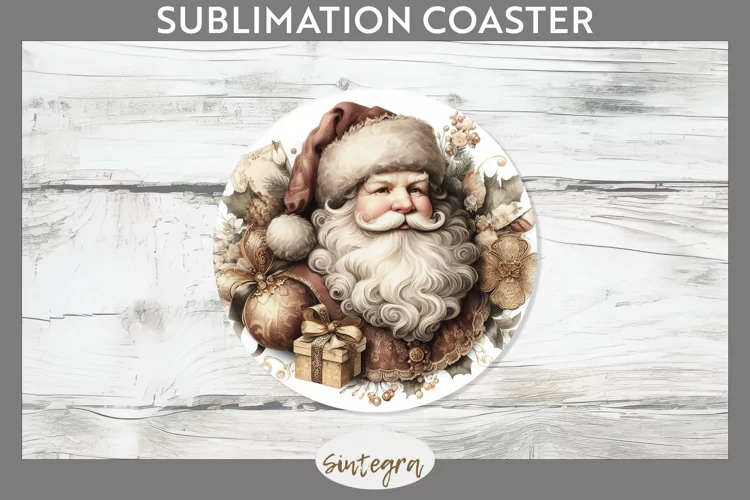 Christmas Pastel Santa Claus v3 Round Coaster Sublimation