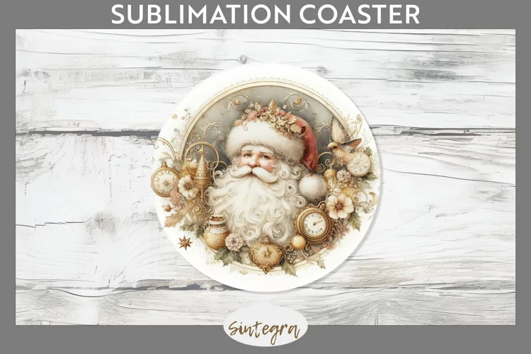 Christmas Pastel Santa Claus v4 Round Coaster Sublimation