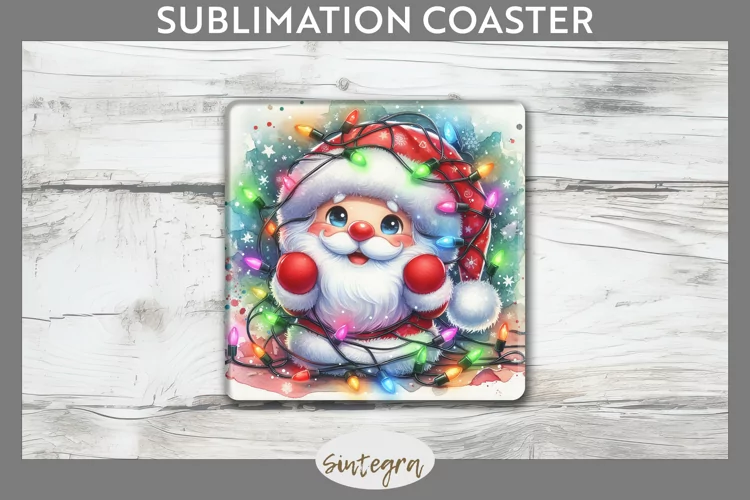 Christmas Santa Claus v4 Entangled in Lights Square Coaster