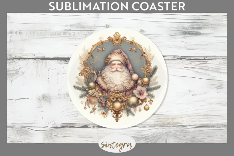 Christmas Pastel Santa Claus v5 Round Coaster Sublimation