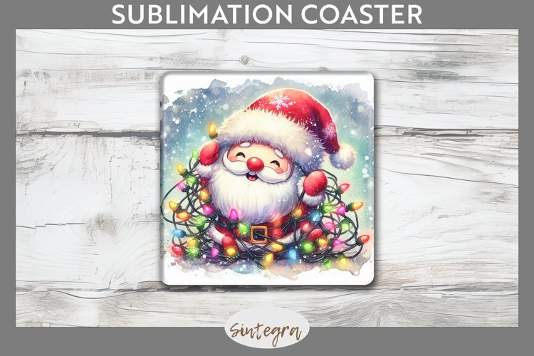 Christmas Santa Claus v5 Entangled in Lights Square Coaster example image 1