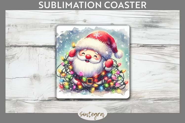 Christmas Santa Claus v5 Entangled in Lights Square Coaster