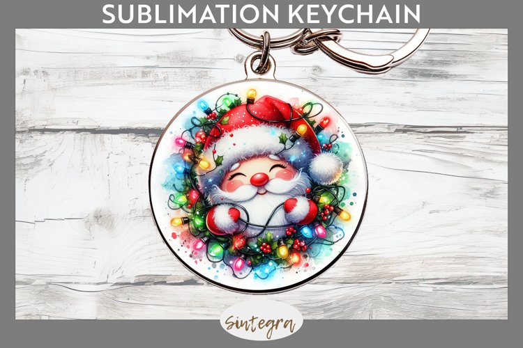 Christmas Santa Claus v6 Entangled in Lights Round Keychain