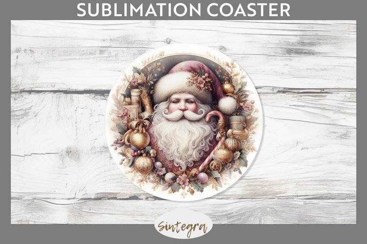 Christmas Pastel Santa Claus v6 Round Coaster Sublimation example image 1