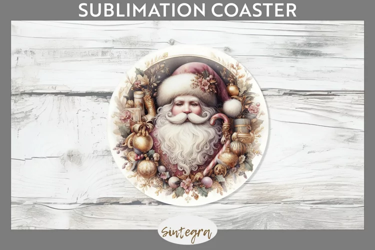 Christmas Pastel Santa Claus v6 Round Coaster Sublimation