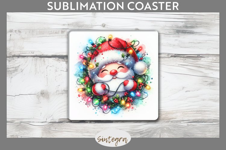Christmas Santa Claus v6 Entangled in Lights Square Coaster example image 1