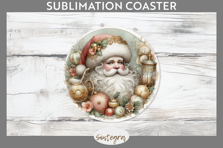 Christmas Pastel Santa Claus v7 Round Coaster Sublimation example image 1