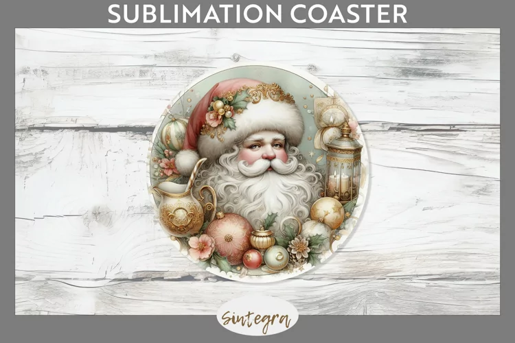 Christmas Pastel Santa Claus v7 Round Coaster Sublimation