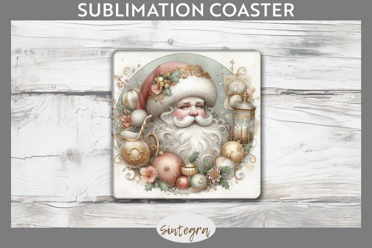 Christmas Pastel Santa Claus v7 Square Coaster Sublimation example image 1