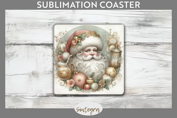Christmas Pastel Santa Claus v7 Square Coaster Sublimation