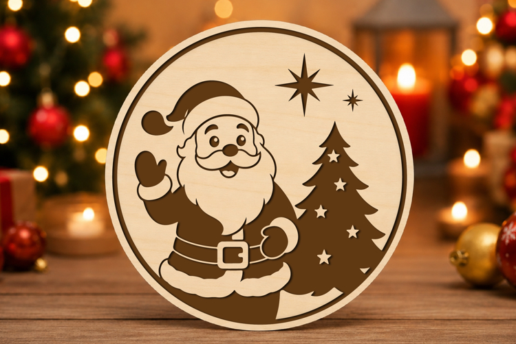 Christmas Santa Claus Round Laser Cut SVG example image 1