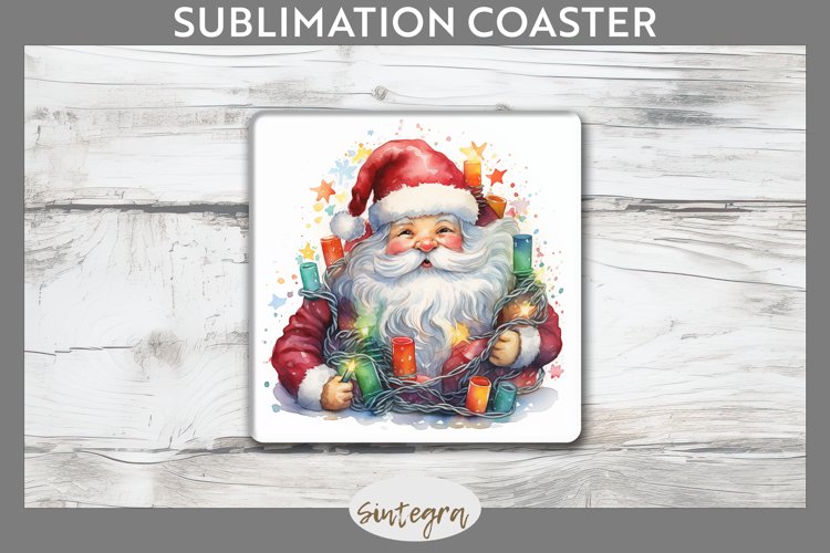 Christmas Santa Claus Entangled in lights Square Coaster Sub example image 1