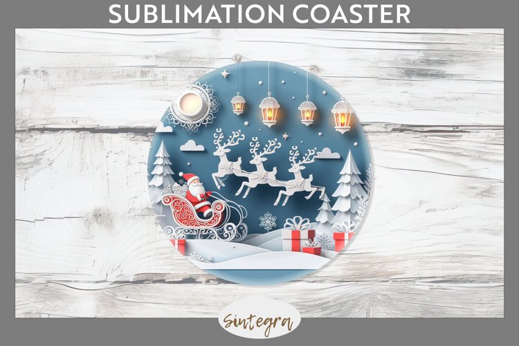 3D Christmas Santa v1 Round Coaster Sublimation example image 1