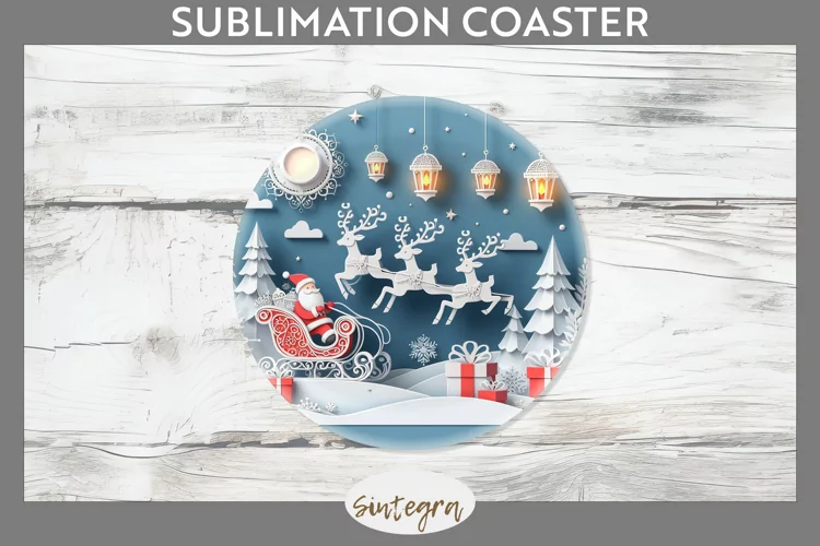 3D Christmas Santa v1 Round Coaster Sublimation