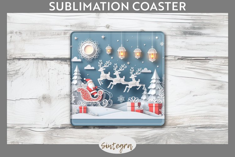 3D Christmas Santa v1 Square Coaster Sublimation example image 1