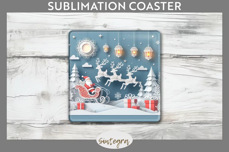 3D Christmas Santa v1 Square Coaster Sublimation