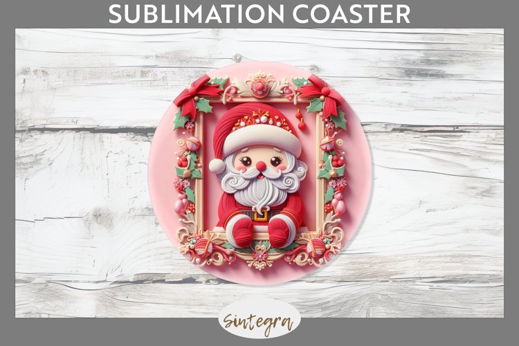 3D Christmas Santa v10 Round Coaster Sublimation example image 1
