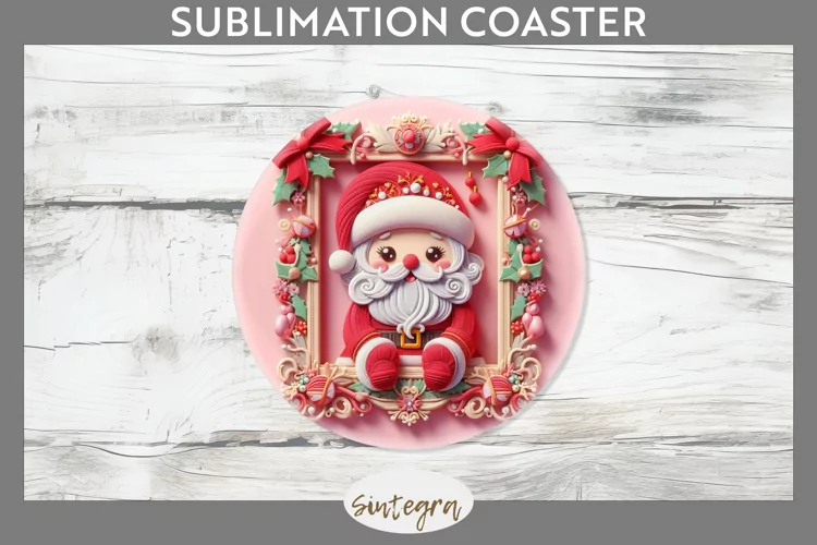 3D Christmas Santa v10 Round Coaster Sublimation