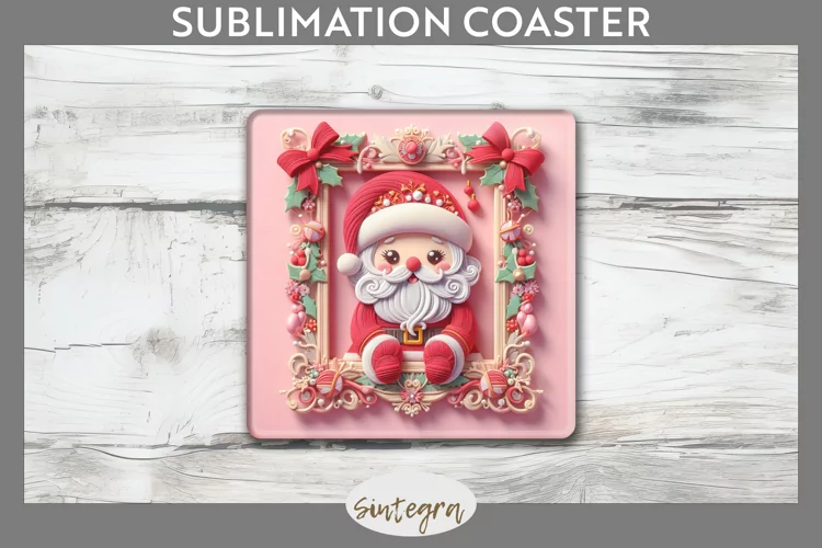 3D Christmas Santa v10 Square Coaster Sublimation