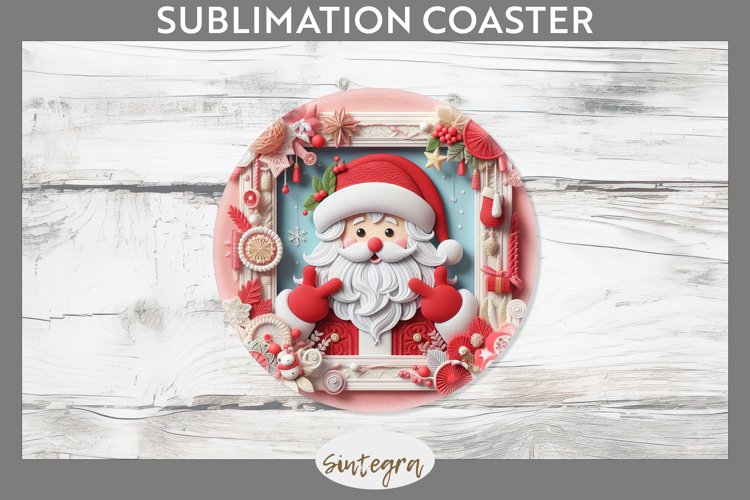 3D Christmas Santa v11 Round Coaster Sublimation example image 1