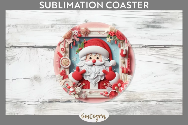 3D Christmas Santa v11 Round Coaster Sublimation