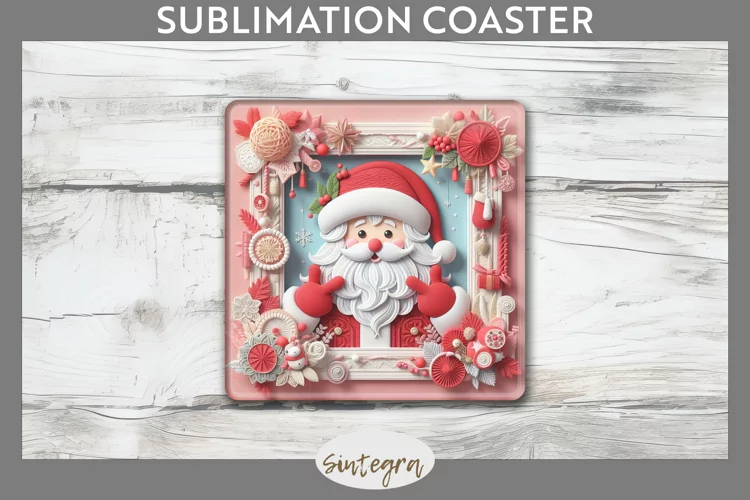 3D Christmas Santa v11 Square Coaster Sublimation