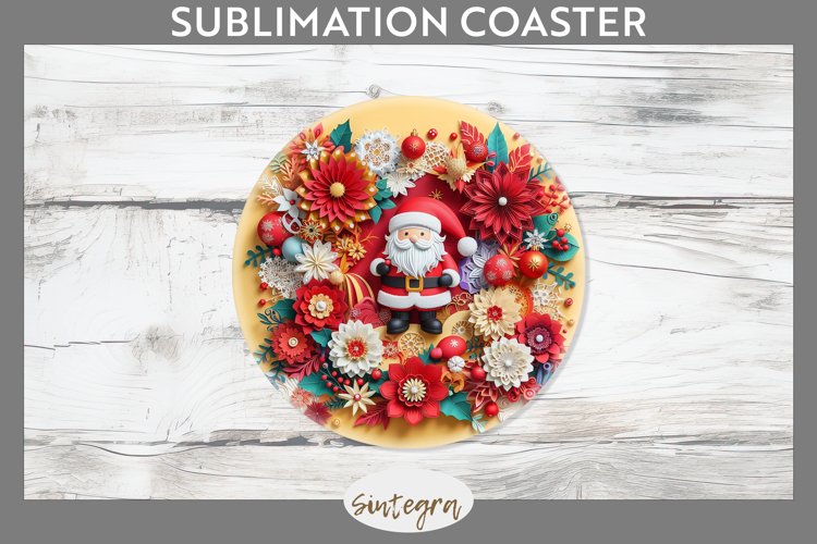 3D Christmas Santa v12 Round Coaster Sublimation example image 1