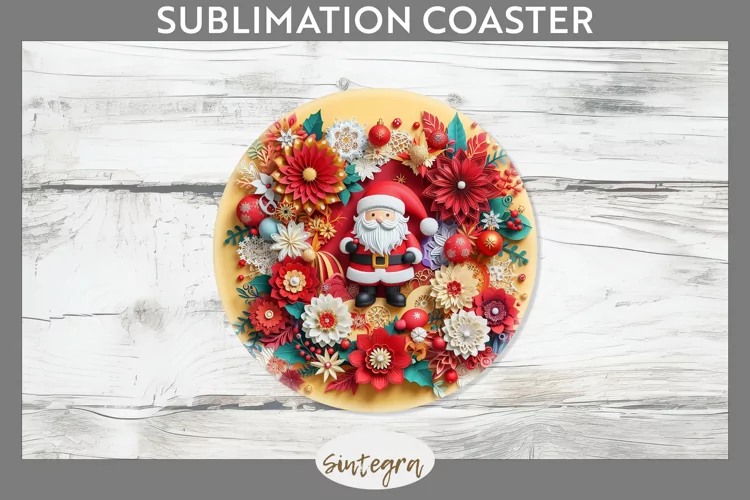 3D Christmas Santa v12 Round Coaster Sublimation