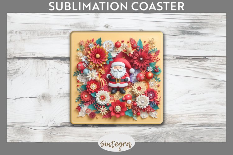 3D Christmas Santa v12 Square Coaster Sublimation example image 1