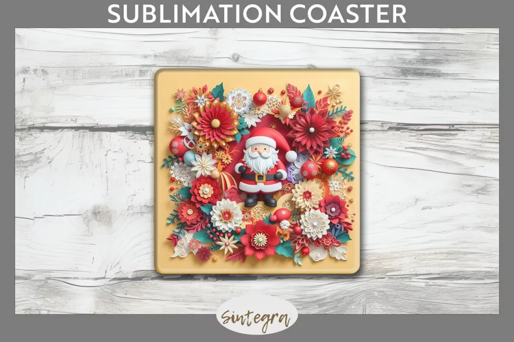 3D Christmas Santa v12 Square Coaster Sublimation