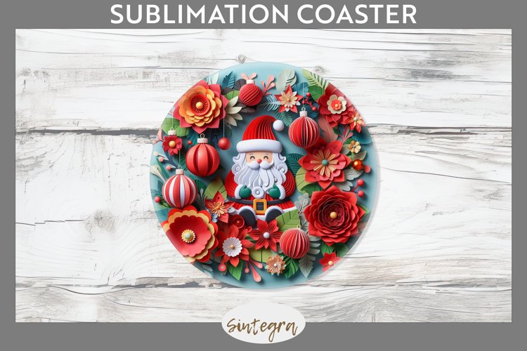 3D Christmas Santa v14 Round Coaster Sublimation example image 1