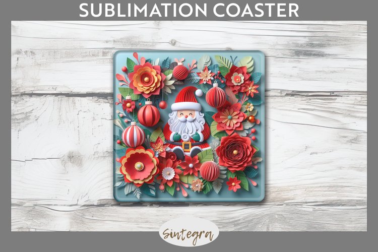 3D Christmas Santa v14 Square Coaster Sublimation