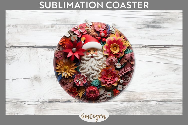 3D Christmas Santa v15 Round Coaster Sublimation example image 1