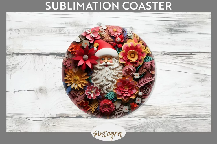 3D Christmas Santa v15 Round Coaster Sublimation