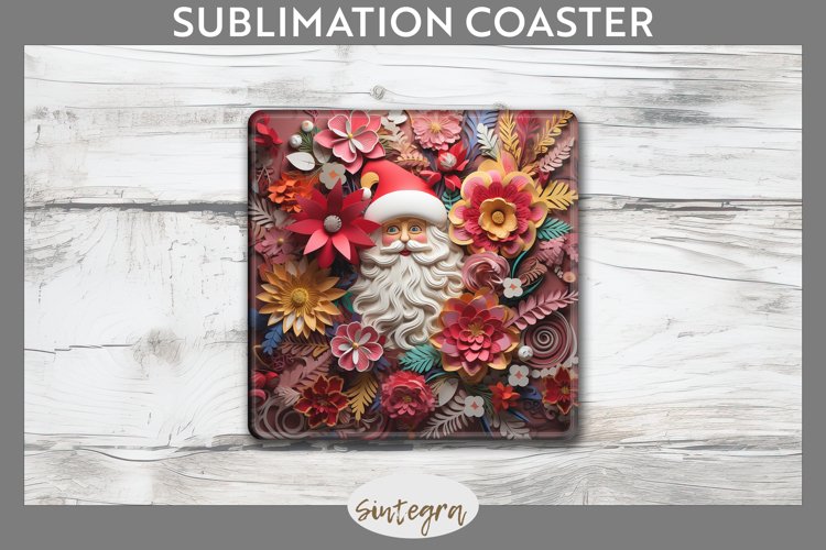 3D Christmas Santa v15 Square Coaster Sublimation