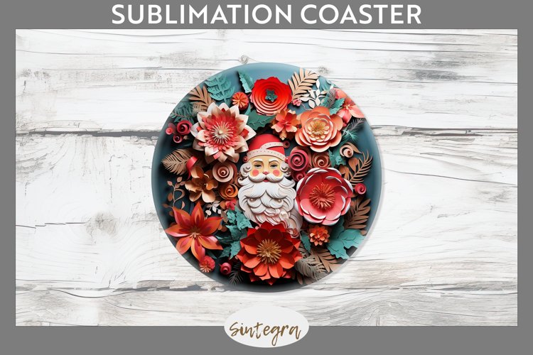 3D Christmas Santa v16 Round Coaster Sublimation example image 1