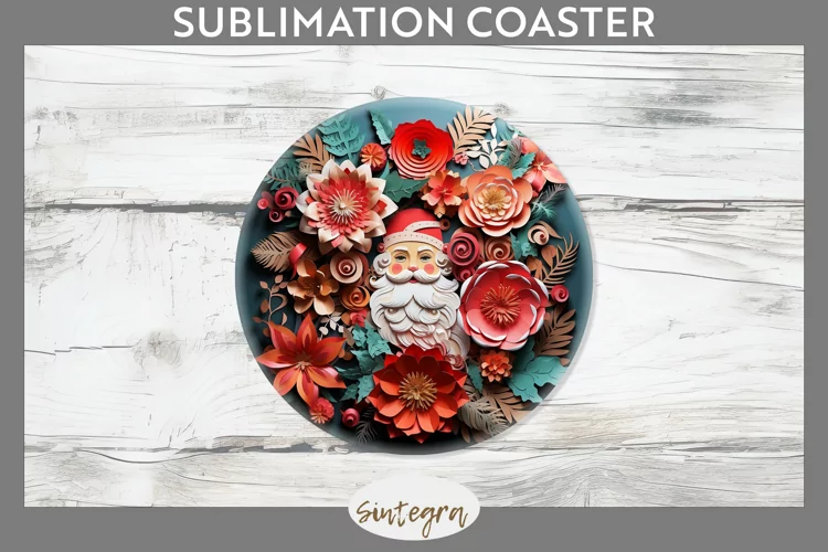 3D Christmas Santa v16 Round Coaster Sublimation