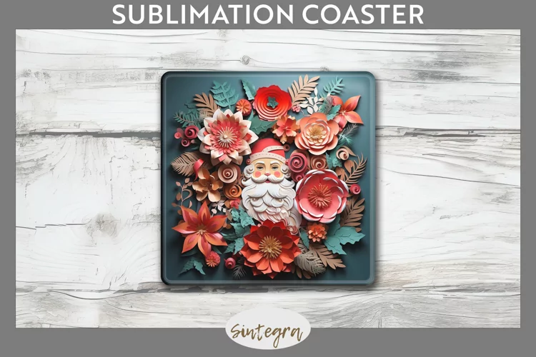 3D Christmas Santa v16 Square Coaster Sublimation