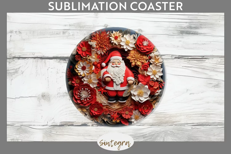 3D Christmas Santa v17 Round Coaster Sublimation