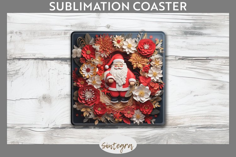 3D Christmas Santa v17 Square Coaster Sublimation example image 1